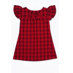 Vestido trapezio manguinha xadrez simples vermelho - loja online