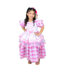 Vestido Festa junina Luxo caipira Xadrez rosa trançado - loja online