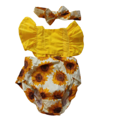 Romper bebê Jardineira girassol amarelo na internet
