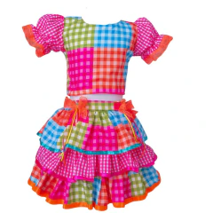Conjunto Infantil xadrez caipira rosa festa junina