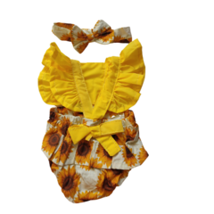Romper bebê Jardineira girassol amarelo - comprar online