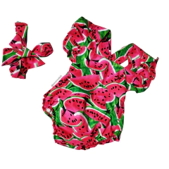 Romper bebê Jardineira melancia vermelho modelo 2