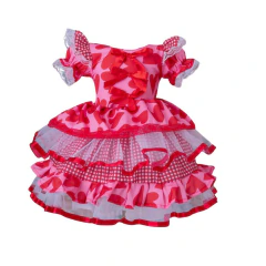 Vestido Festa junina caipira vermelho flores xadrez luxo