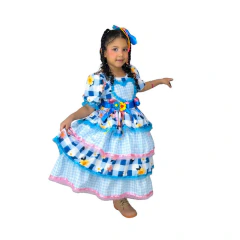 Vestido Festa junina Luxo caipira Xadrez azul coração - comprar online
