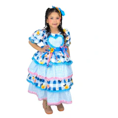 Imagem do Vestido Festa junina Luxo caipira Xadrez azul coração