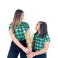 Kit blusas mae e filha xadrez caipira verde e preto