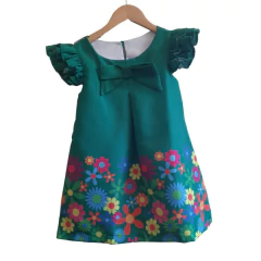 Vestido Trapézio Frufru Verde Flores (natal e ano novo) - Kimimo Kids