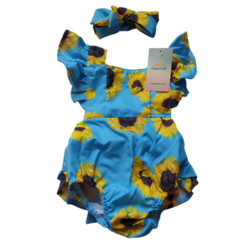 Romper bebê Jardineira Girassol azul na internet