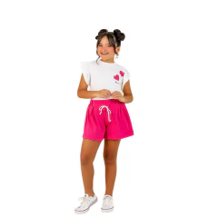 Conjunto Curto Menina Blogueirinha Blusa Corações E Short
