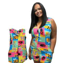 Imagem do Kit Macaquinho Mãe e filha estampado com zíper