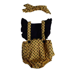 Romper Jardineira temática abelhinha poá amarelo e preto - loja online