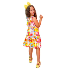Vestido frutas frutinhas amarelo com babado - loja online