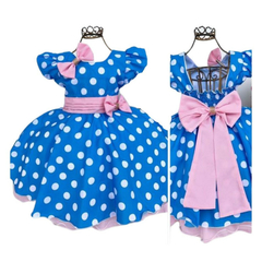 Vestido Luxo Azul e rosa bolinhas brancas poá - loja online