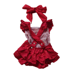 Imagem do Romper bebê Jardineira vermelho com renda