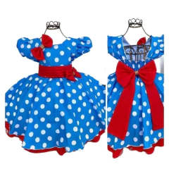 Vestido Luxo Azul e vermelho bolinhas brancas - Kimimo Kids
