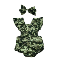 Romper bebê Jardineira camuflado babado - loja online