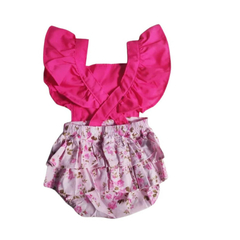 Romper bebê Jardineira rosa claro flores - comprar online