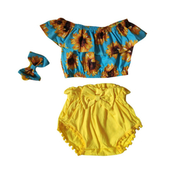 Conjunto Bebê amarelo com azul girassol cropped - loja online