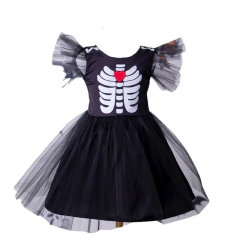 Vestido Halloween Preto esqueleto tule - loja online