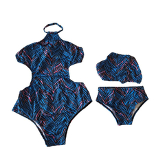 Kit bodie/ body mãe e filha biquini estampado azul - 2 peças - Kimimo Kids