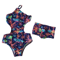 Kit bodie mãe e filho sunga azul folhas estampado - 2 peças