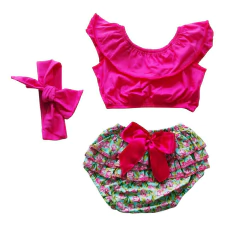 Conjunto Bebê rosa com flores verde cropped