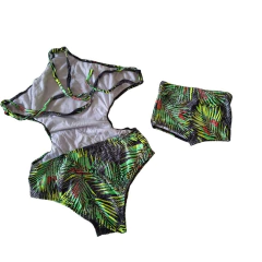 Kit bodie mãe e filho sunga verde folhas estampado - 2 peça - Kimimo Kids
