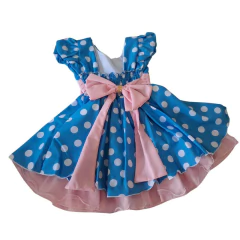 Vestido Luxo Azul e rosa bolinhas brancas poá - comprar online