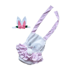 Jardineira romper branco coelhinho da páscoa - comprar online
