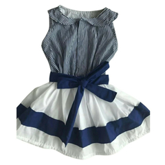 Vestido Infantil Listrado azul e branco - Kimimo Kids