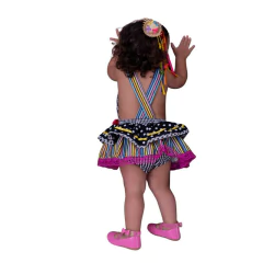Jardineira romper caipira preto e branco - Kimimo Kids
