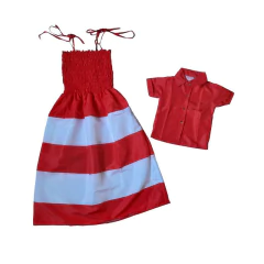 Kit Vestido Mãe e camisa filho Vermelho e Branco - Kimimo Kids