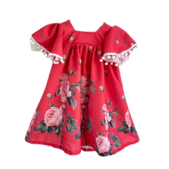 Vestido Pom Pom Vermelho Flores