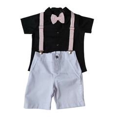 Conjunto Bebê preto, branco e suspensório rosa - loja online
