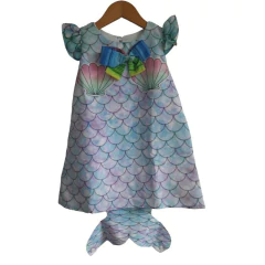 Vestido Trapézio Manga Sereia Concha Cauda - comprar online