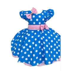 Imagem do Vestido Luxo Azul e rosa bolinhas brancas poá