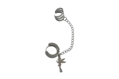 Brinco Argolinha c/ Corrente e Fada. Piercing Fake Aço - BRAÇ0131