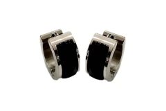 Brinco Argolinha Grossa Pedra Facetada Preta Aço - BRAÇ0100 - comprar online