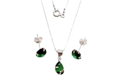 Conjunto Gota Pedra Verde Prata 925 c/ Caixa - CJPR0024 na internet