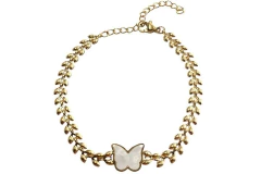 Pulseira Ramos c/Borboleta Madrepérola Aço / Banho Dourado - PLAÇF0034 - comprar online