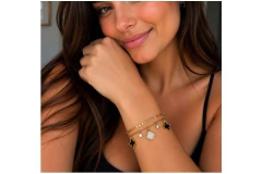 Pulseira Dupla Trevos e Strass Aço Banho Dourado - PLAÇF0057 - comprar online