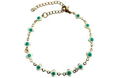 Pulseira Olho Grego Formato Trevos Aço Banho Dourado - PLAÇF0061