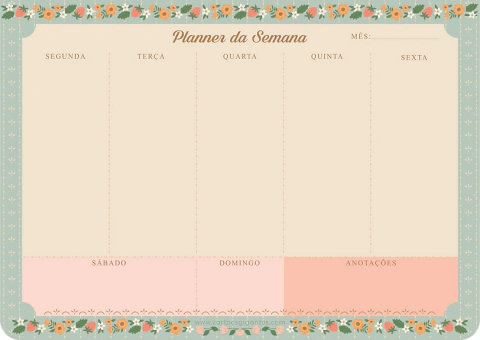 Bloco planner semanal Jolie