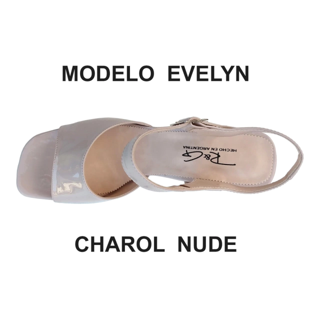 Sandalias de 5 cm de Taco de 1 Tira Ancha y Hebilla en Talón en Charol Nude en Talles Grandes 41 al 45 — imagen 3
