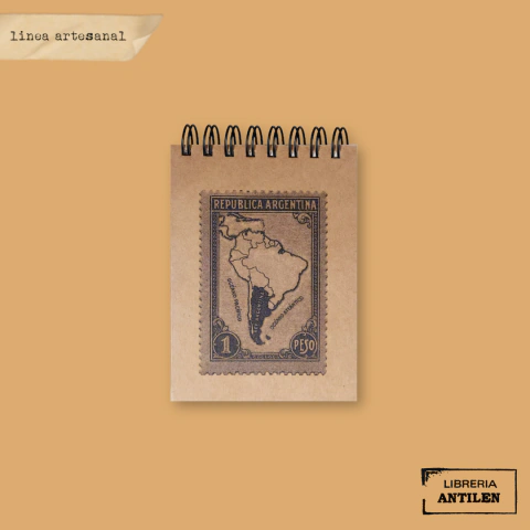 Cuaderno block anillado 11 x 15 cm artesanal ANTILEN liso estampilla argentina