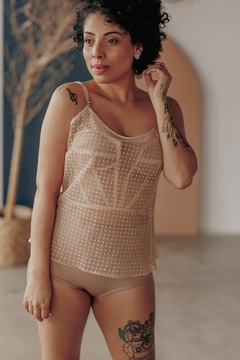 CROPPED BORDOIR - Cropped em Transparência estruturada estilo lingerie, com viés aparentes e passa fita nas costas. - comprar online
