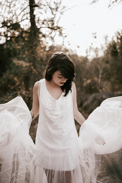 Imagem do VESTIDO GINGER - vestido duas peças com tubinho silhueta A em micro paetê, com vetido em tule com aplicações de cristais svarowski aplicados.