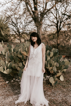 VESTIDO GINGER - vestido duas peças com tubinho silhueta A em micro paetê, com vetido em tule com aplicações de cristais svarowski aplicados. - comprar online
