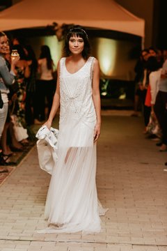 VESTIDO GINGER - vestido duas peças com tubinho silhueta A em micro paetê, com vetido em tule com aplicações de cristais svarowski aplicados. - loja online