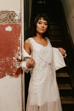 Imagem do VESTIDO GINGER - vestido duas peças com tubinho silhueta A em micro paetê, com vetido em tule com aplicações de cristais svarowski aplicados.